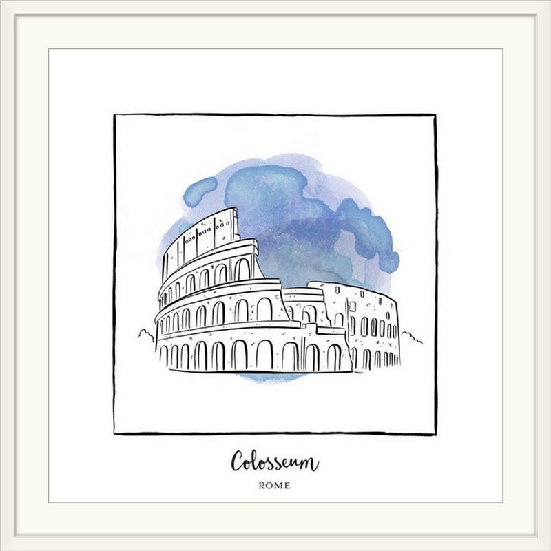 « colosseum-brushstroke édifices », impression, H 20" x l 20" x P 1", Cadre blanc