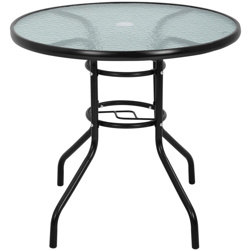 Round Metal Outdoor Dining Table with Umbrella Hole, 31.9'' W x 31.9'' D Patio Table for Garden, Balcony, Backyard and Outdoor Dining Use
