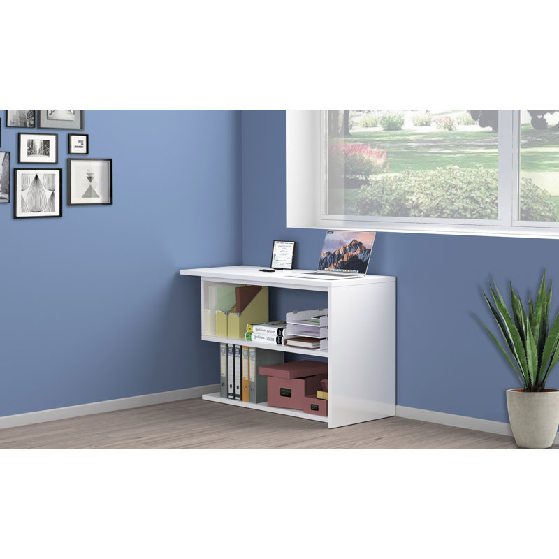 L-Shaped Computer Desk, White, White Glossy