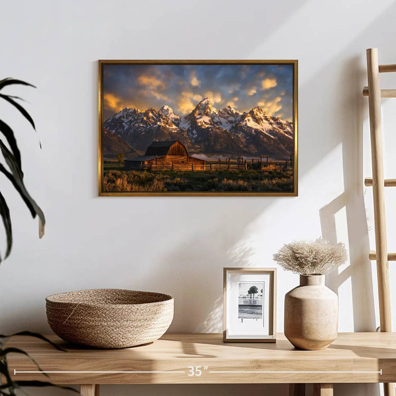 Mormon Row Barn, 19" X 13", Floating Frame Gold