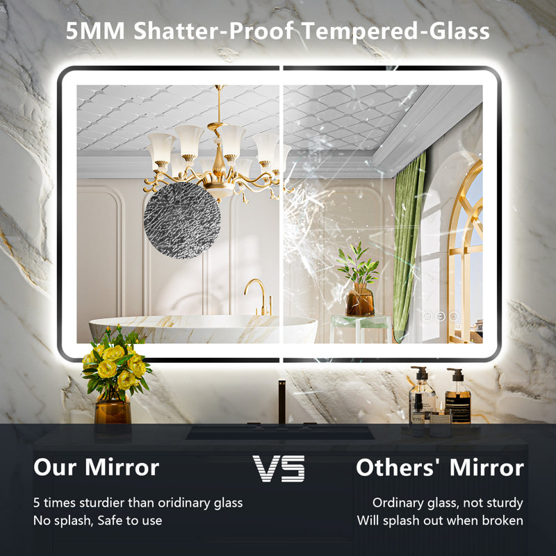 Hyosvany Matte Black Matel Framed LED Vanity Mirror with Front-lit and Back-lit, Memory Function, 3 Color Temperatures, Dimmable Light & Anti-fog Tempered Glass Mirror
