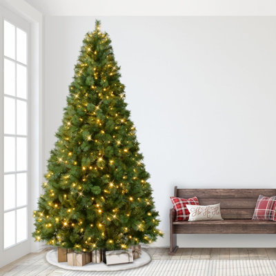 Christmas Tree 7FT Green PVC Artificial, Pre-Lit with 200 Warm White LED Lights & 8 Modes, 1100 Branch Tips Hinged Xmas Tree with Remote for Home Holiday Decor