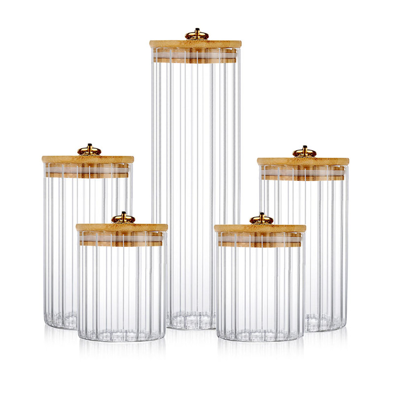 Ensemble de 5 pots de rangement en verre, contenant décoratif pour bar à café avec anneau en métal hermétique