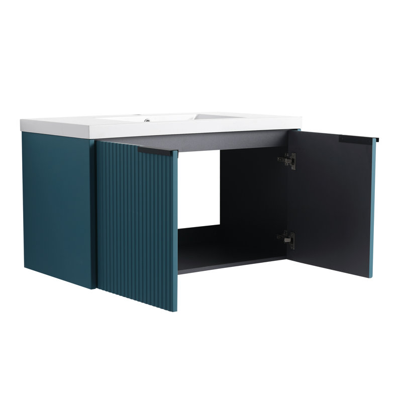 36" Wall Mounted Bathroom Vanity with Resin Sink & 2 Soft-Close Doors, Lake Blue