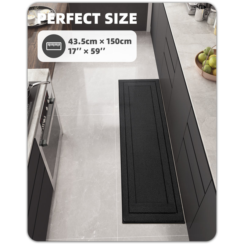 Tapis de cuisine antidérapant Capucina, Noir, Rectangle 1 pi 4 po x 4 pi 9 po