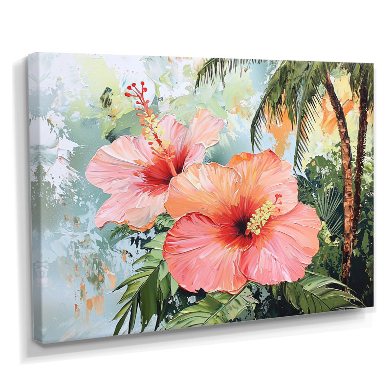 Hibiscus et palmiers à Madagascar - impression murale d'hibiscus, 30" H x 40" W, Wrapped Canvas, Does Not Apply