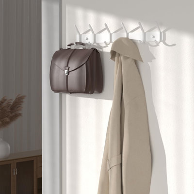 Crochet mural pour porte-manteau - Organisateur mural mural en métal blanc mat à 6 crochets de 15 pouces pour chambre d'enfant, vestibule et salle de bain
