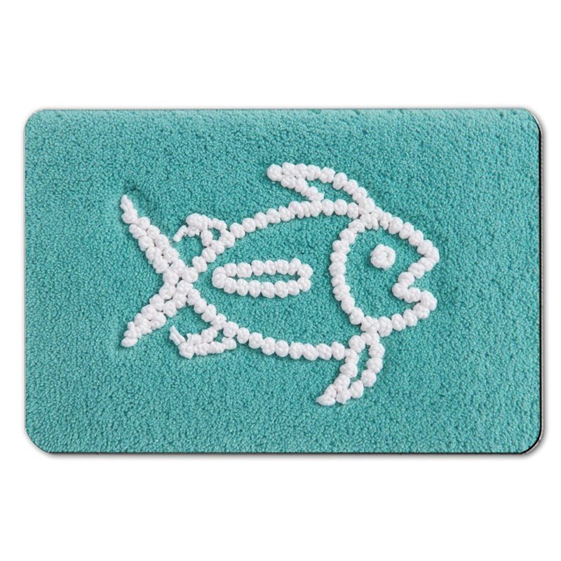 White Beaded Fish Shape Bath Mat，16 x 24