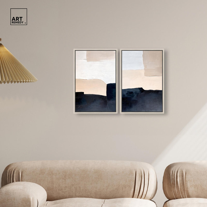 Edge of the Land Diptych Canvas Print Gold Boho Wall Decor Set by Art Remedy, Black Frame, 10 x 15, H 16 po x l 11 po