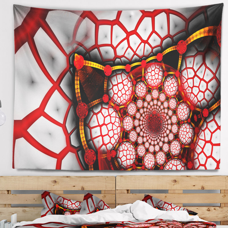 Tapisserie abstraite à motif fractal rouge clair, H 32 po x l 39 po