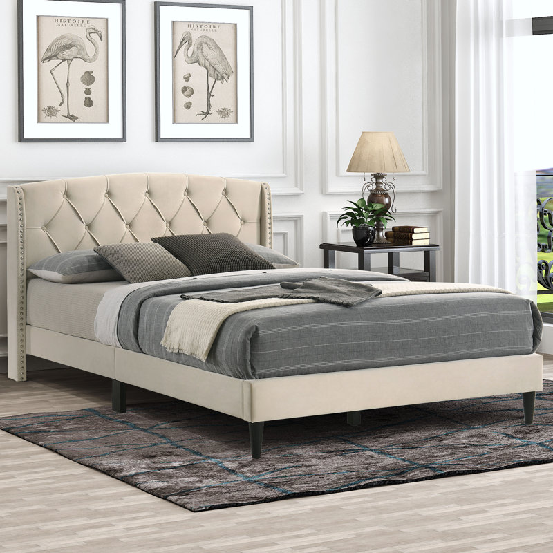 Winston Porter Upholstered Wingback Bed with Headboard, Queen