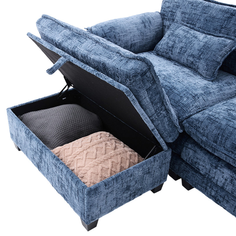 Canapé-lit modulaire en chenille Agardi, Marine