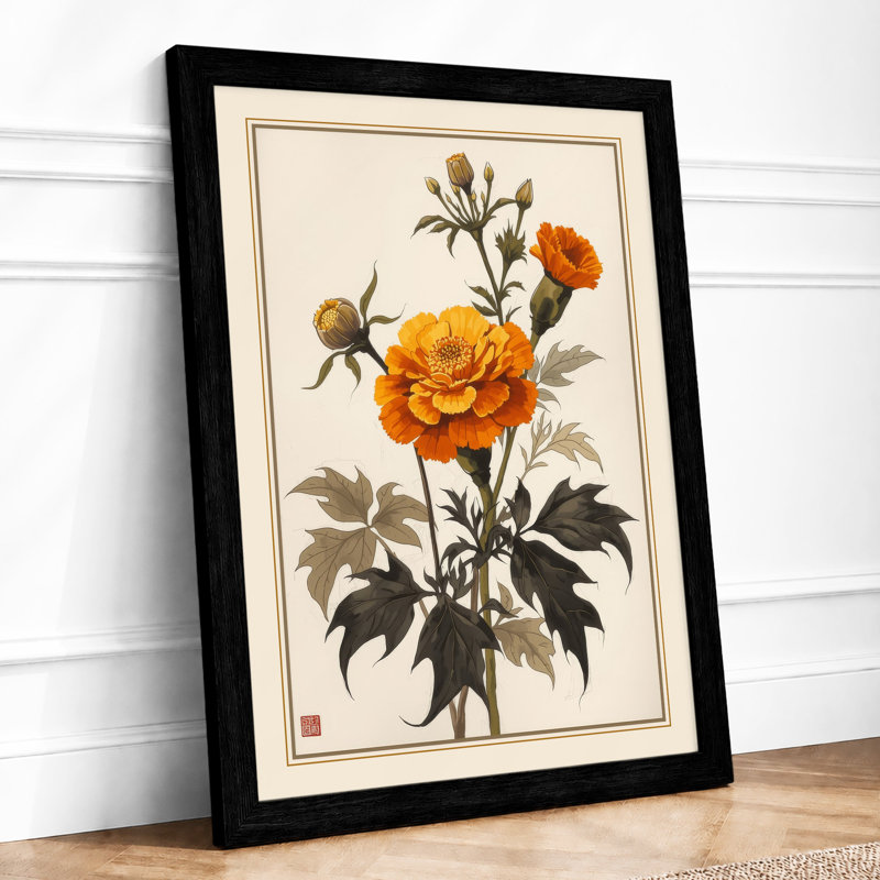 Golden Bloom Study Botanical - Framed Print, A4 - 29.7 x 21.0 cm, Black