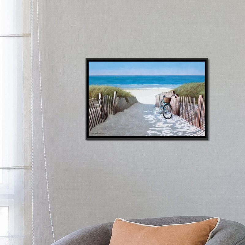 «Beach Bike II» par Zhen-Huan Lu - impression d'art graphique, H 18 po x l 26 po x P 1,5 po, Toile avec cadre noir