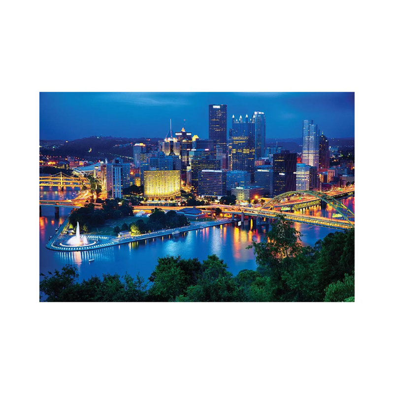 Pittsburgh Downtown Night Scenic View 1 Piece Wall Art on Canvas, 20.32 cm H x 30.48 cm W, Wrapped Canvas