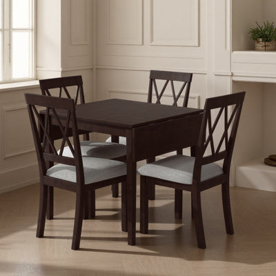 Foldable Dining Table Set for Small Space, 5 Piece Extendable Dining Set Farmhouse Style, Small Kitchen Table Set with Drop Leaf Dining Table and 4 Di
