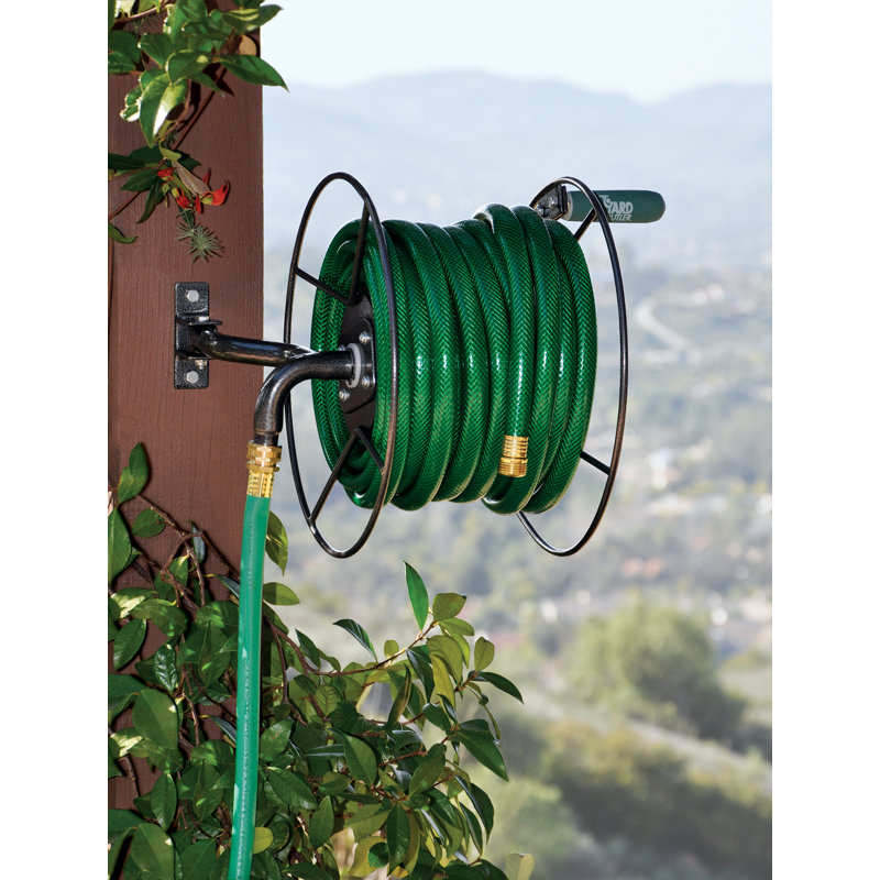 Silver Steel Wall Mounted Swivel Hose Reel 75 ft
