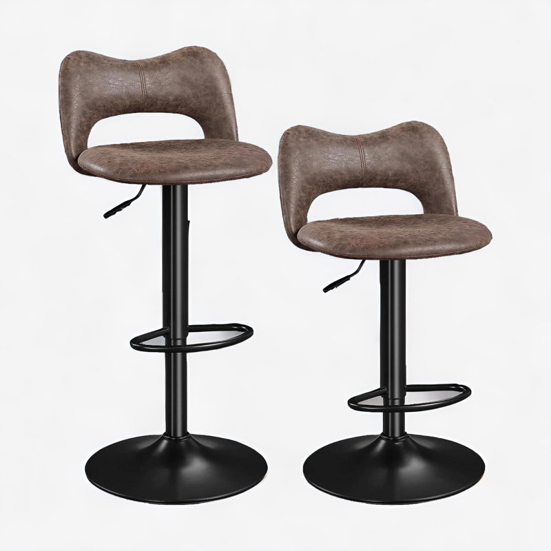 Namira 2Pc Height Adjustable Swivel Bar Stools Brown with Back & Footrest Kitchen Chair