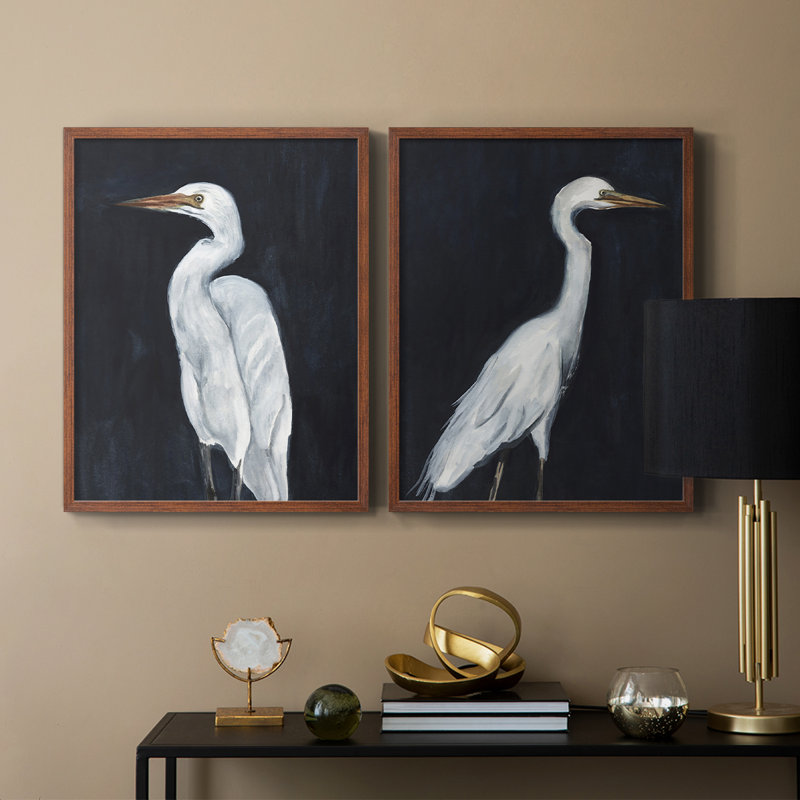 Impression encadrée Calm Great Egret I-Premium - prête à être accrochée - aucun clou requis - aucun clou requis, Noyer