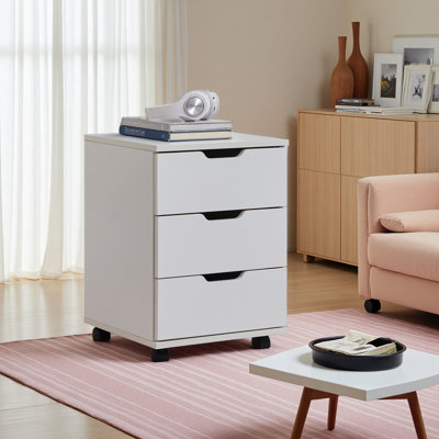 3-Drawer Vertical Filing Cabinet Rolling Wood Mobile File Cabinets Under Desk For Home Office With Casters by Ebern Designs