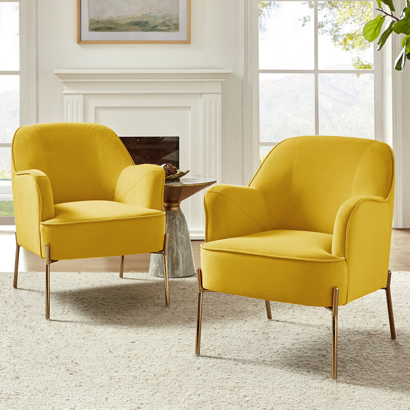 Cleo 26" Wide Contemporary Chair with Recessed Arms, Yellow