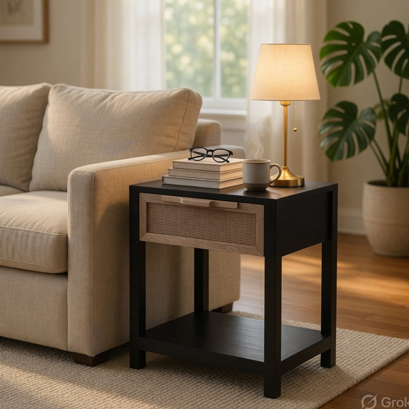 Shonna Top End Table with Storage, Black