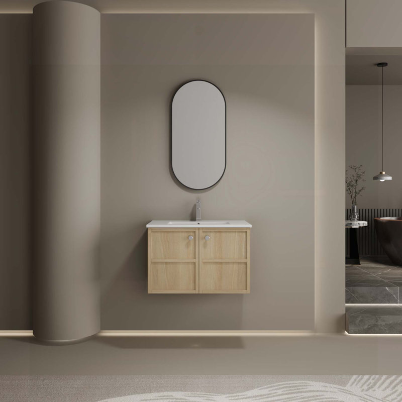 Meuble-lavabo mural de haute qualité avec lavabo en céramique et portes à fermeture douce, 30"