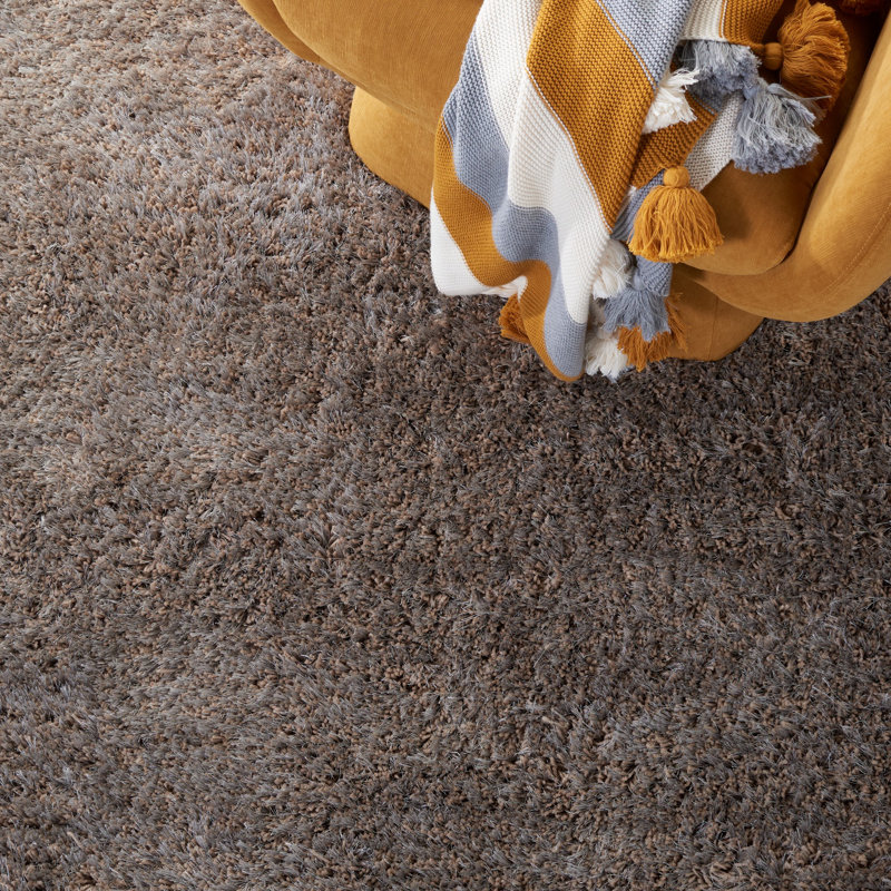 Tapis à poil long fabriqué à la main champignon Arshika, Rectangle 3 pi x 5 pi