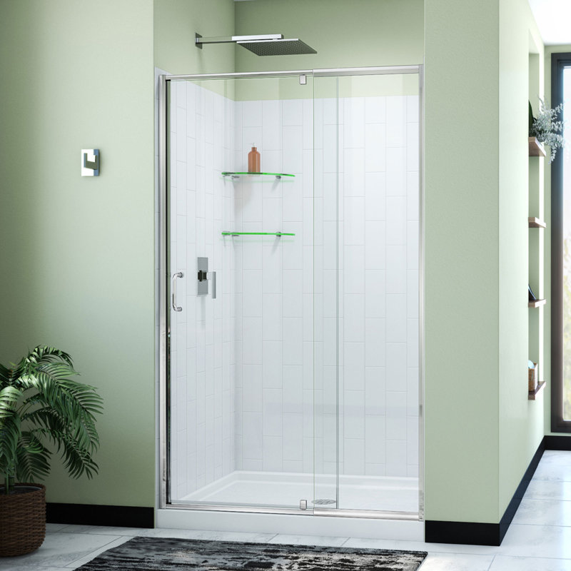 Flex 48" W x 36" D x 78" H Semi-Frameless Square Tub Enclosure with Fixed Panel and Base Included, Chrome