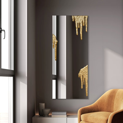 Antique Gold Foiled Icicles on a Frameless Rectangular Wall Mirror,48"x20"
