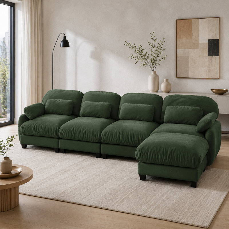Canapé modulaire en chenille 4 places Sarvis, Vert