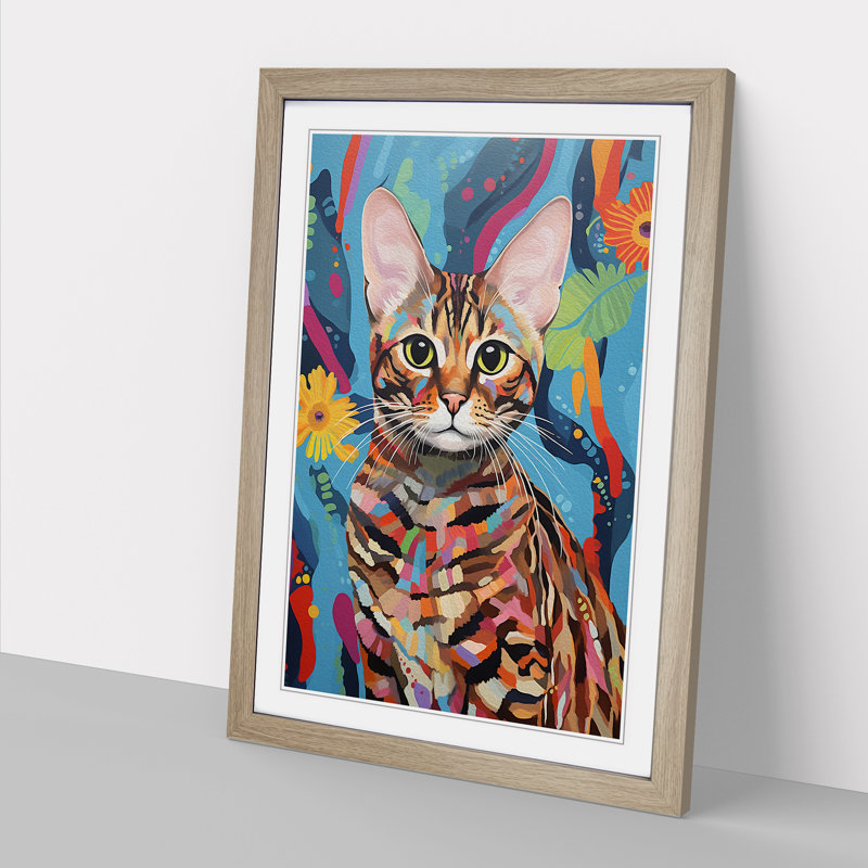 Bengal Cat Contemporary - Framed Print, 64cm H x 46cm W x 2cm D, Oak Framed
