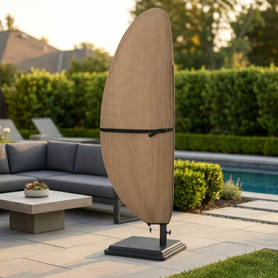 Cantilever Umbrella Cover - 600D Waterproof 50+ UV Protection Large Patio Umbrella Cover for 14ft Round or 12ft Square Offset Banana Style Garden Outdoor Parasol with Lift Pole (Tan)