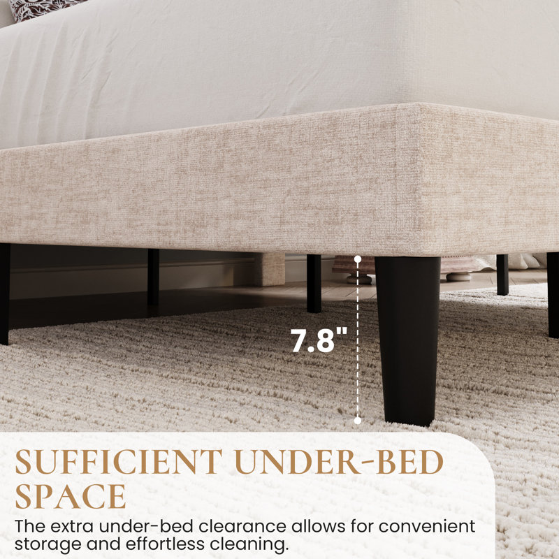 Structure de lit moderne tapissier avec tête de lit ajustable, Beige, Très grand lit