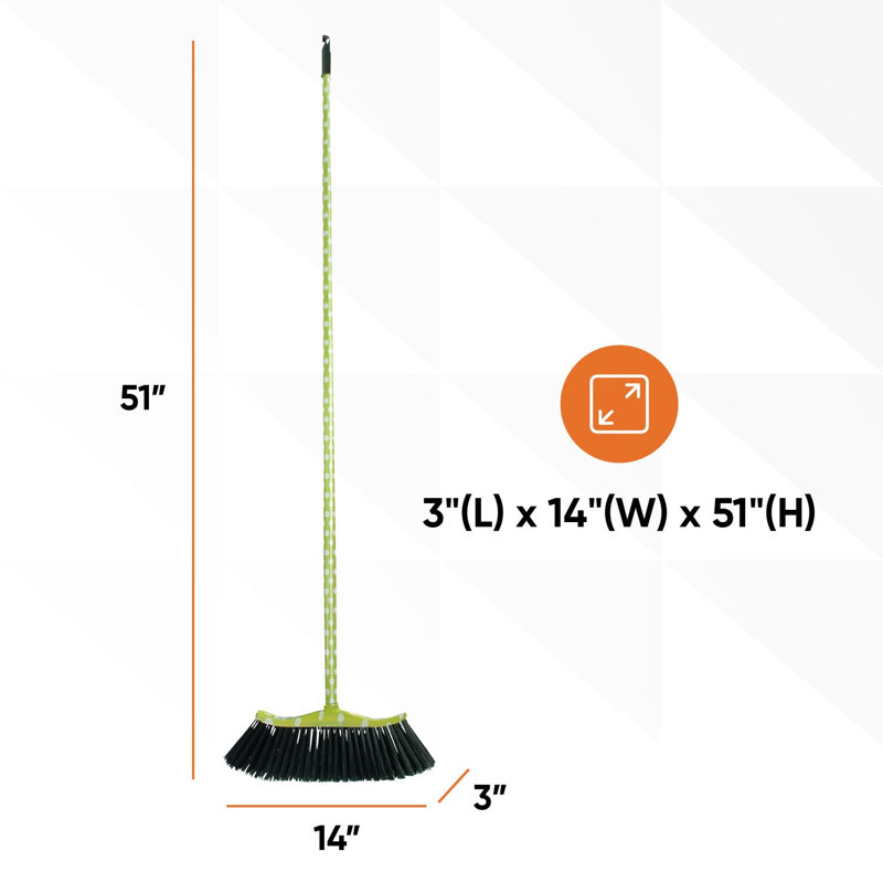Balai imprimé à pois Superio, paquet de 2, poils en plastique noir de qualité supérieure, usage domestique et extérieur, glissement facile, multi-surface, poignée en bois des États-Unis, tête de balayage de 12 pouces