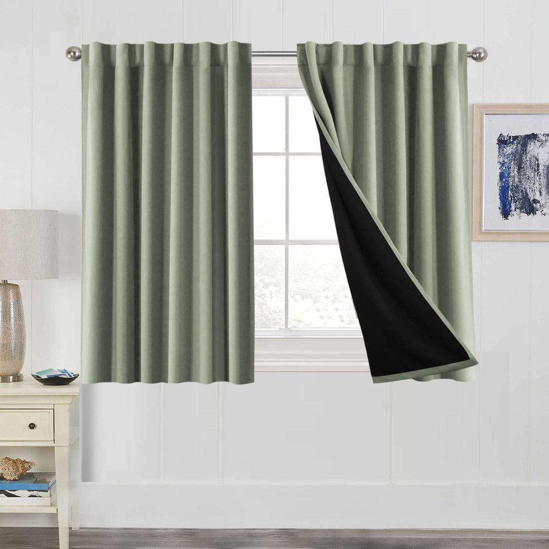 Lundon 100% Blackout linen for Bedroom Curtain Panels Thermal Insulated Back Tab/Rod Pocket Window Treatment Drapes for Living Room Ebern Designs Curtain