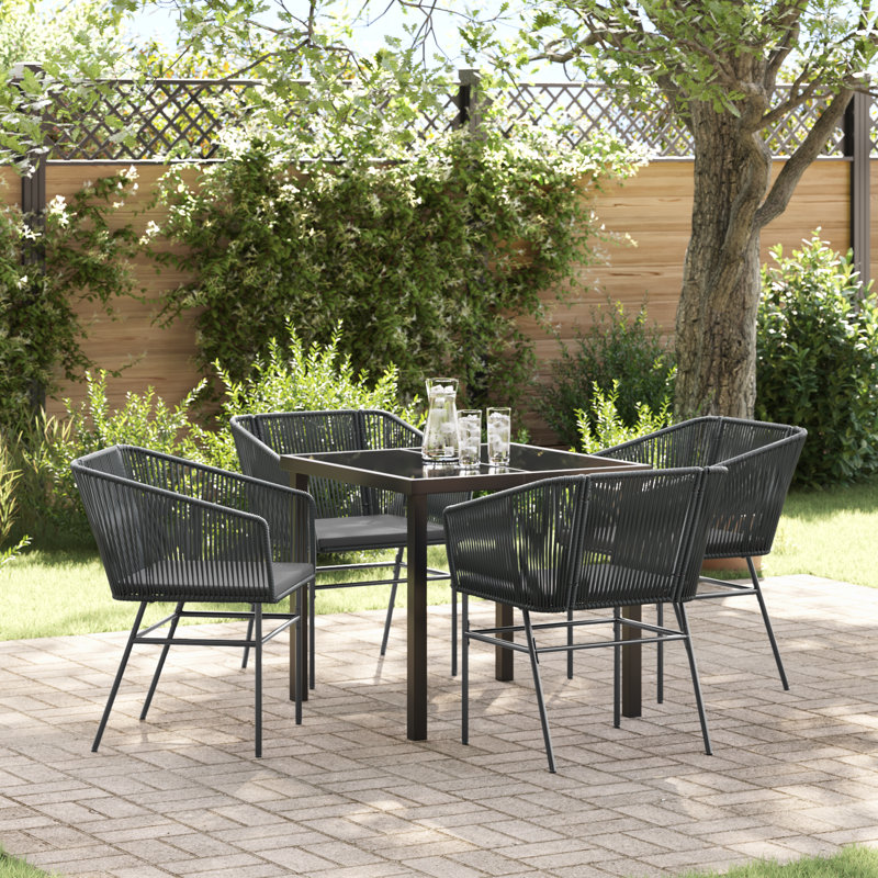 4 - Person Patio Dining Set Table,, 73cm H x 80cm W x 80cm D, Black