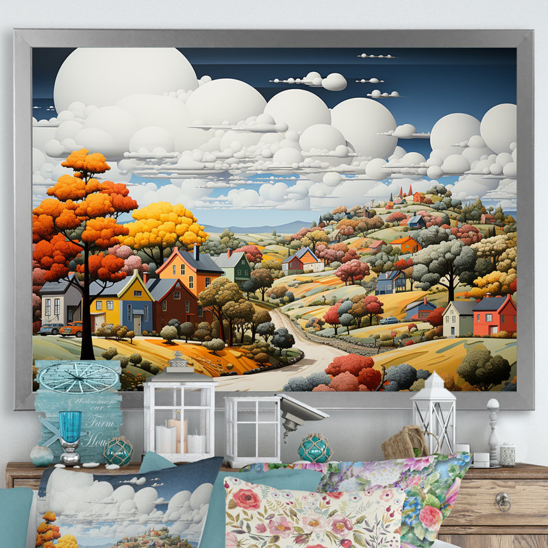 Décoration murale De Stijl Style County Side I - Campagne, H 34 po x l 44 po x P 1,5 po, Cadre simple argenté