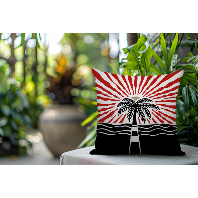 Aky Palm Reversible Indoor/Outdoor Square Pillow, Square 17", Red
