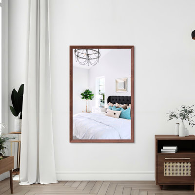 Très grand miroir mural de salle de bain de 48 po x 32 po avec structure en aluminium garni de noyer, vision toute ronde, suspension verticale ou horizontale, preuve, cadre rectangulaire rapide de 48 po x 32 po à installer,