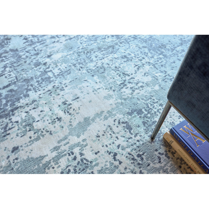 Laguna Abstract Hand-Loomed Blue Area Rug, Rectangle 12' x 15', Light Blue