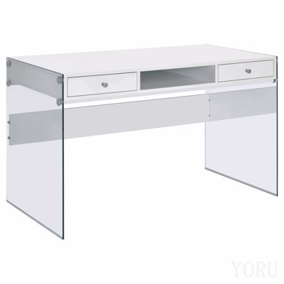 Bureau d'écriture blanc à 2 tiroirs à 2 tiroirs blanc brillant