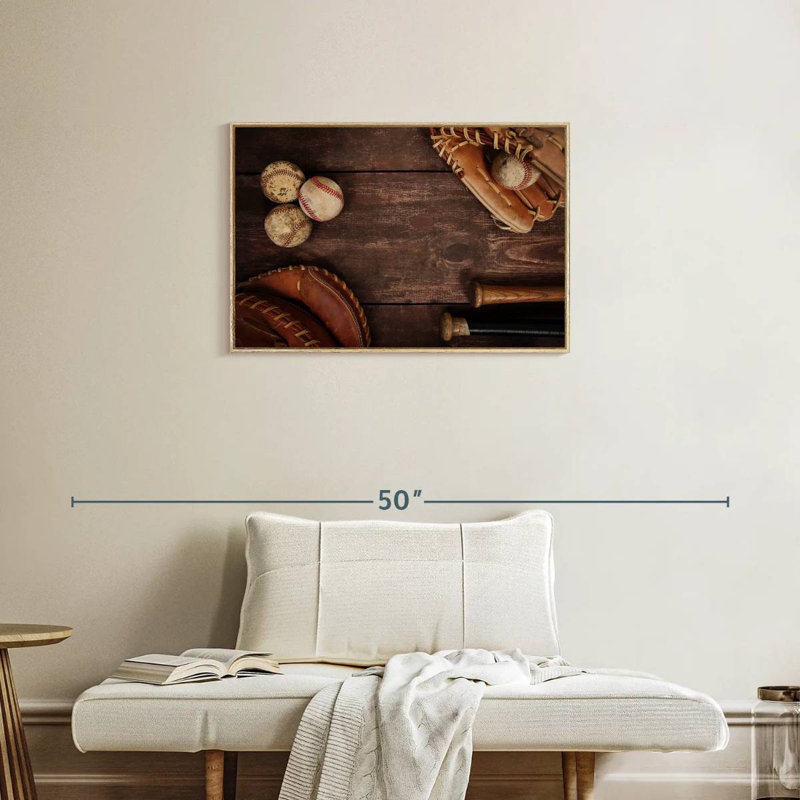 Baseball rétro, Cadre flottant en bois naturel, 31 po x 21 po