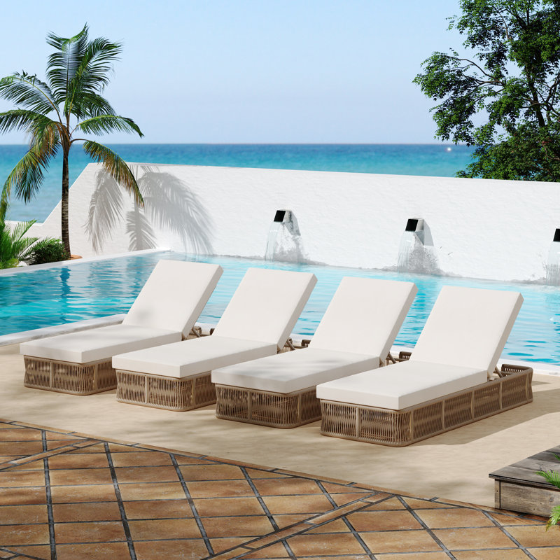 Ocevia Modern Outdoor Woven Rope Adjustable Chaise Lounge With Cushion