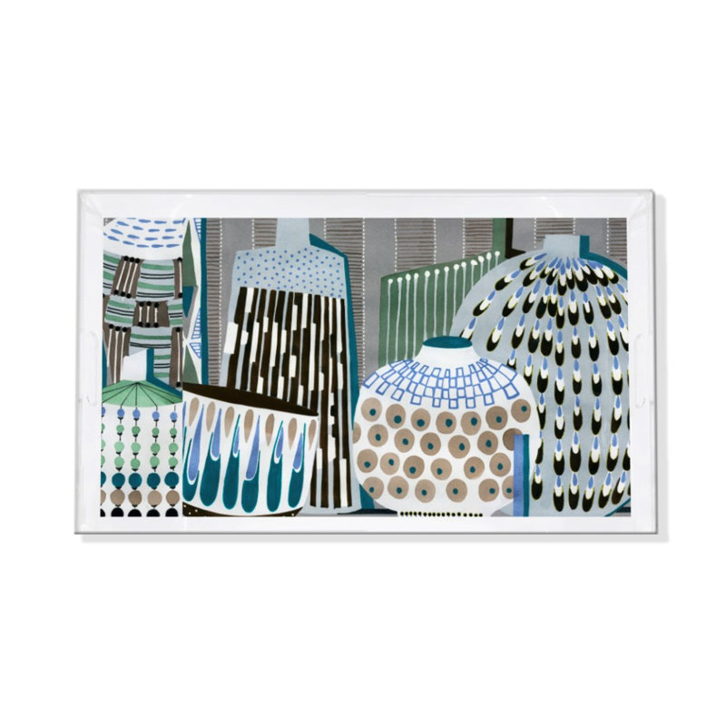 Zulu Baskets Acrylic Rectangle Decorative Tray, Flax Blues