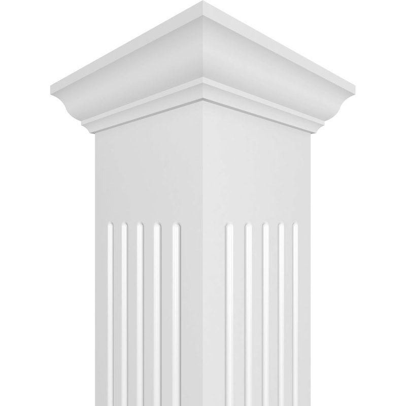 Colonne en PVC cannelée, carrée et couronnée Craftsman Classic, H 96 po x l 11,63 po, Couronne de la couronne et base