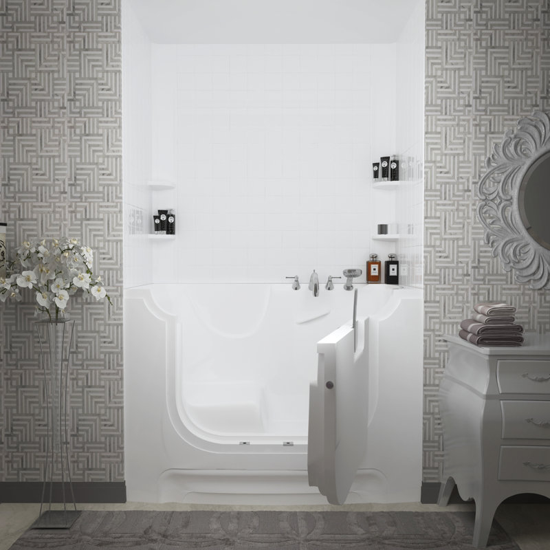 60 " L x 30 " W Walk-in and Mounting / Installation Required Fiberglass Bathtub with Faucet, White, Right