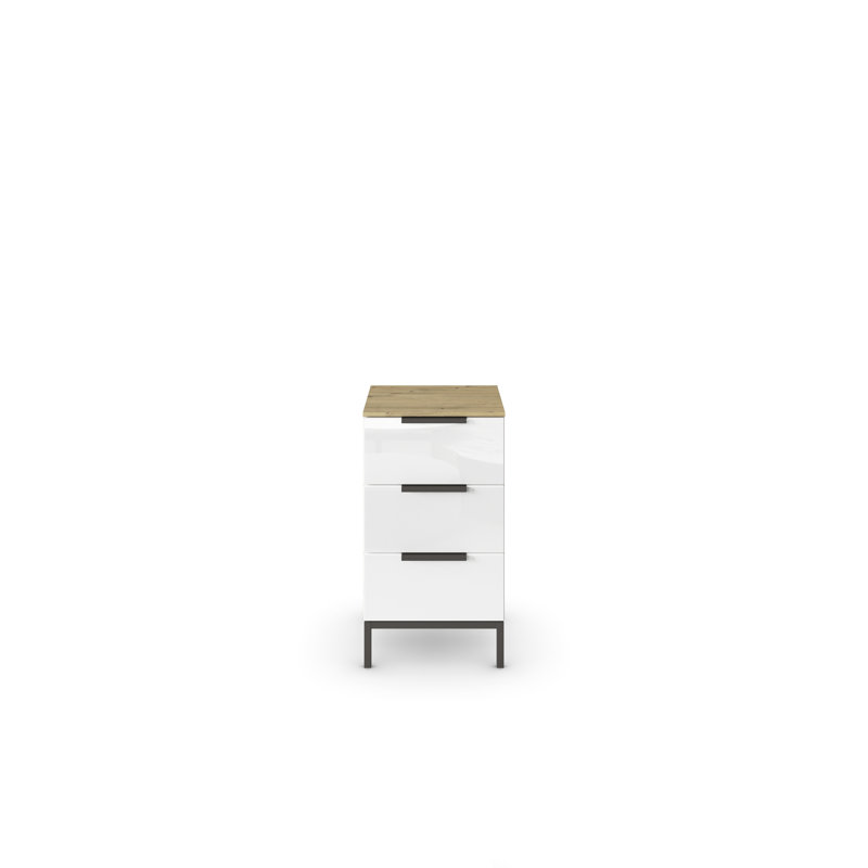 Flipp Manufactured Wood Bedside Table, Alpine White/White Glass/Graphite
