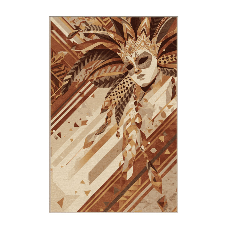 Tapis moelleux et doux à motif géométrique d'inspiration mondiale Montauk Mardi Gras - reliure beige, 7x10