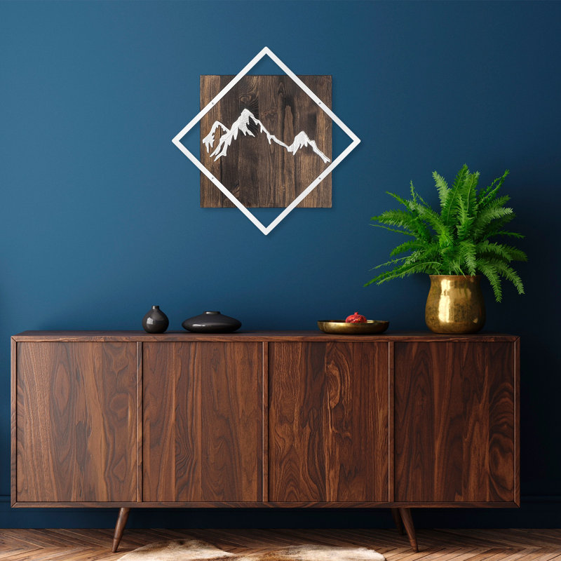 Stylish Decorative Wooden Wall Accessory, 21.3 x 21.3 inches | 50% Real Walnut Wood & 50% Metal (Thickness: 0.1 inches) | Wall-Mountable, Unique Color Variations, Perfect for Modern Home Decor & Living Spaces